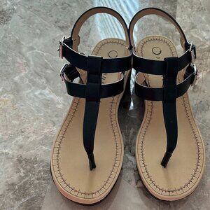 NEW Journee Collection Bianca Black Wedge Sandals Size 8M Strappy Comfort